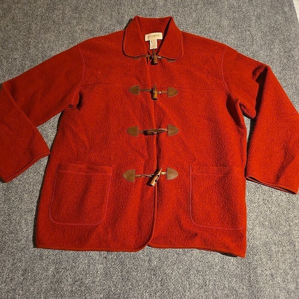 Vintage Easy Spirit 100%Wool Jacket Womens 2XL Red Wood Toggle Loop Closures